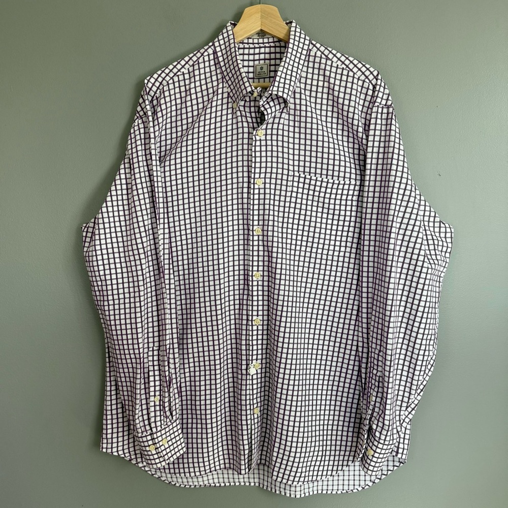PETER MILLAR Size XL Purple White Check Plaid Button Down Shirt Cotton EUC